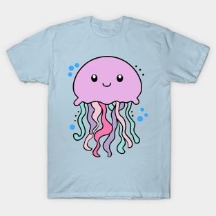 Happy smiling baby jellyfish with bubbles. Kawaii cartoon T-Shirt